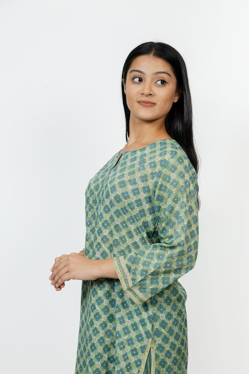 Cotton Hand Block Printed Kurta - Green