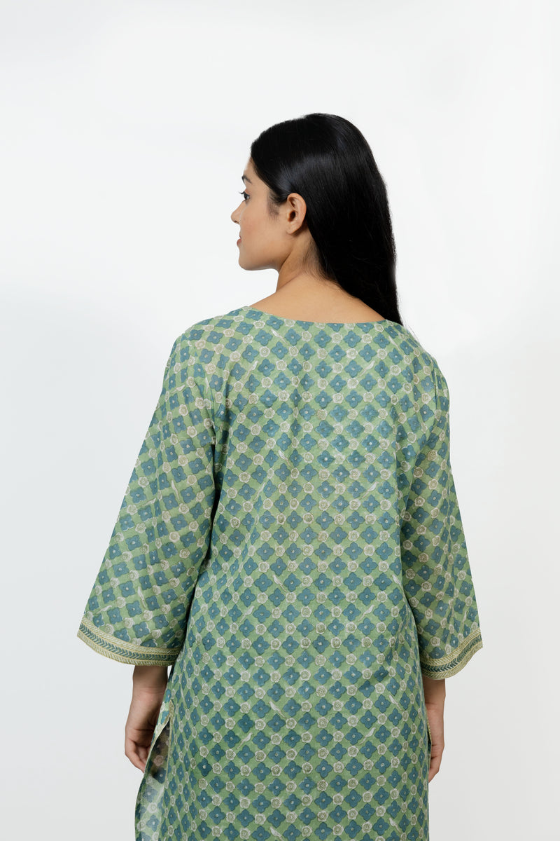 Cotton Hand Block Printed Kurta - Green