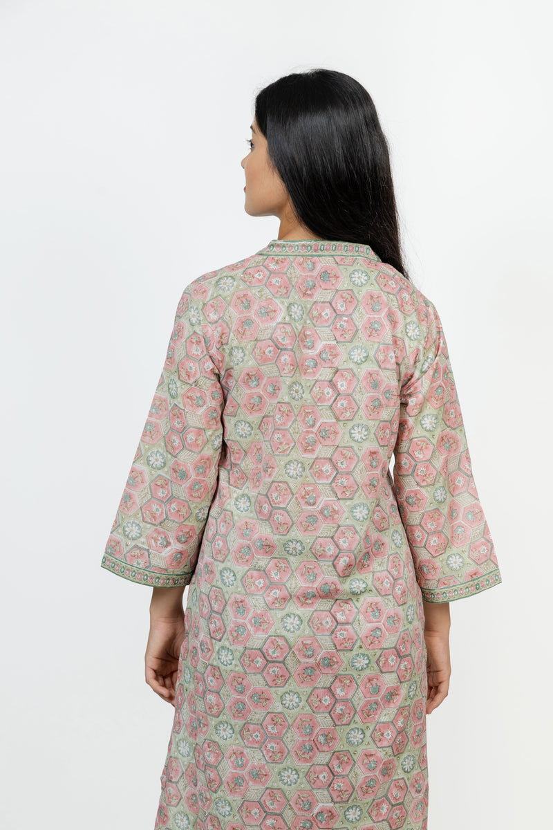 Cotton Hand Block Printed Kurta - Pink