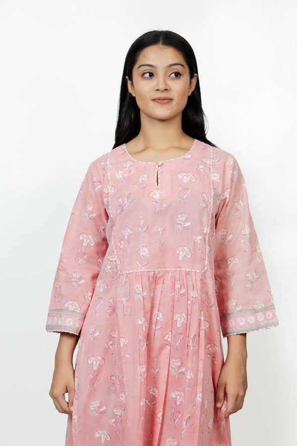 Cotton Hand Block Printed Kurta - Pink