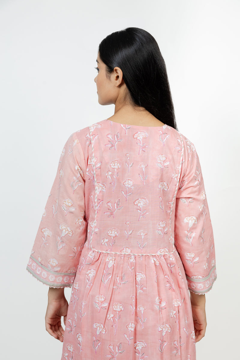 Cotton Hand Block Printed Kurta - Pink