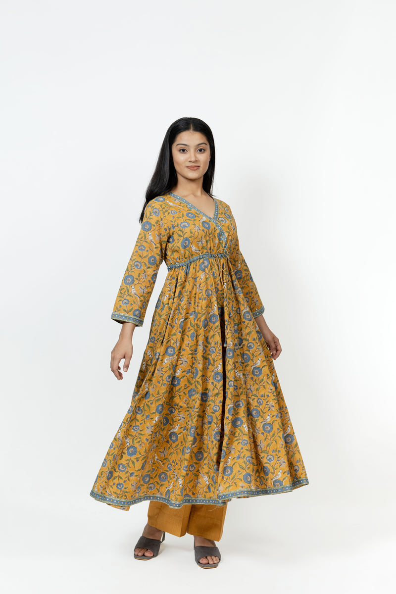 Cotton Hand Block Printed Kurta - Mustard Yellow