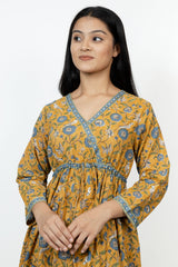 Cotton Hand Block Printed Kurta - Mustard Yellow