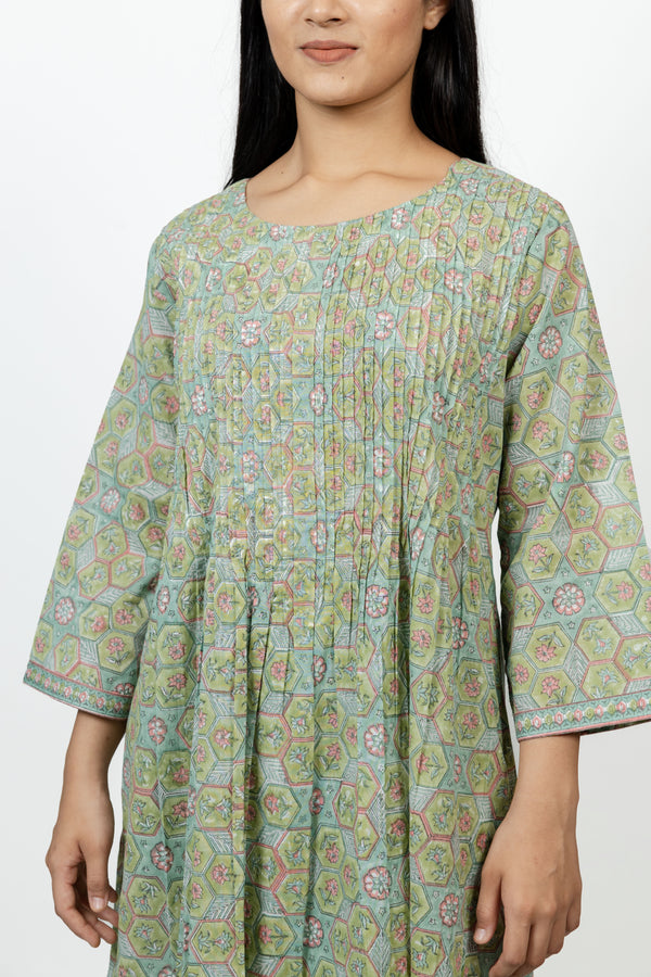 Cotton Hand Block Printed Kurta - Green