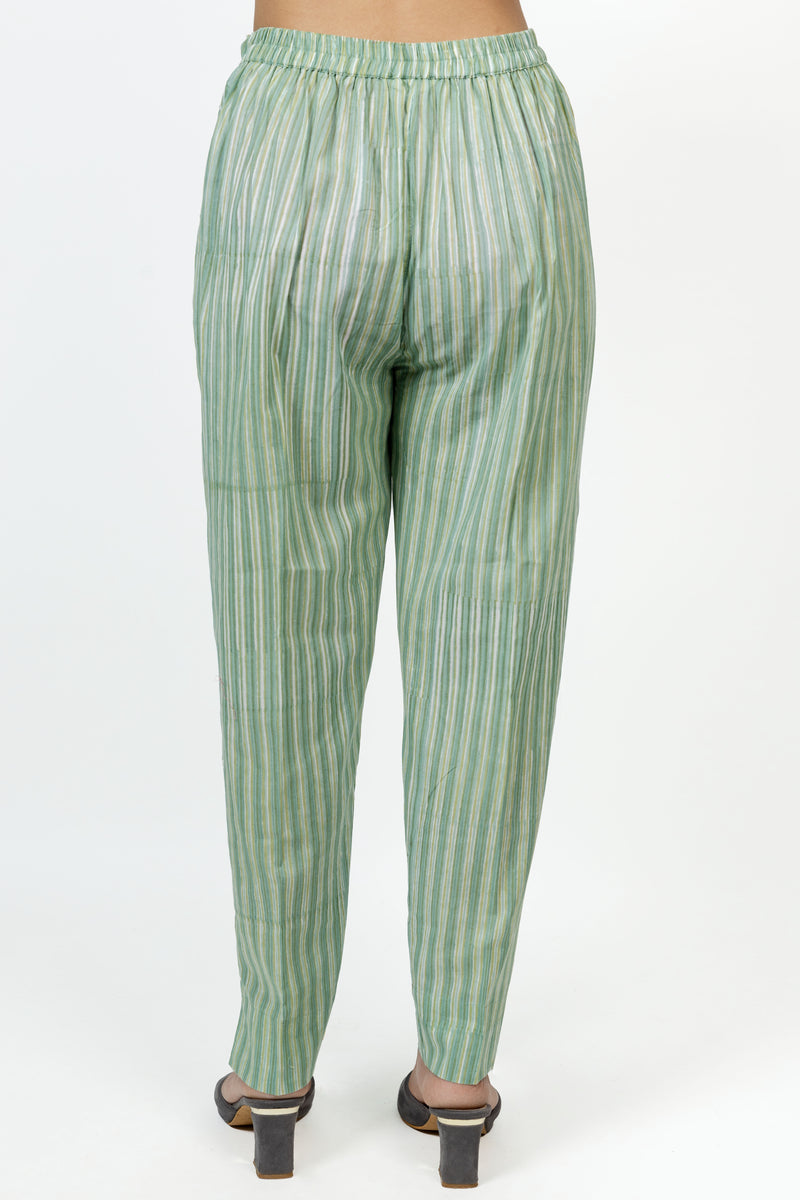 Cotton Hand Block Printed Pant - Green