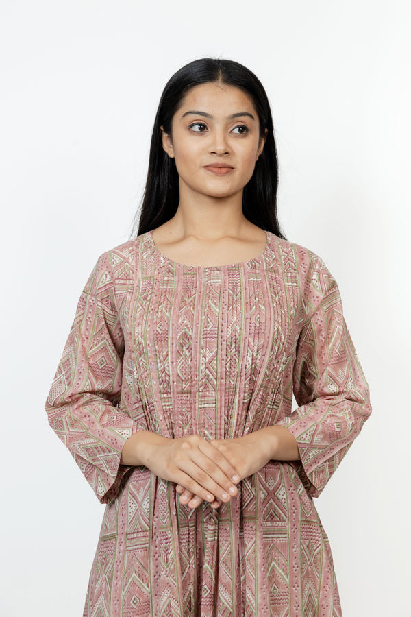 Cotton Hand Block Printed Kurta - Pink