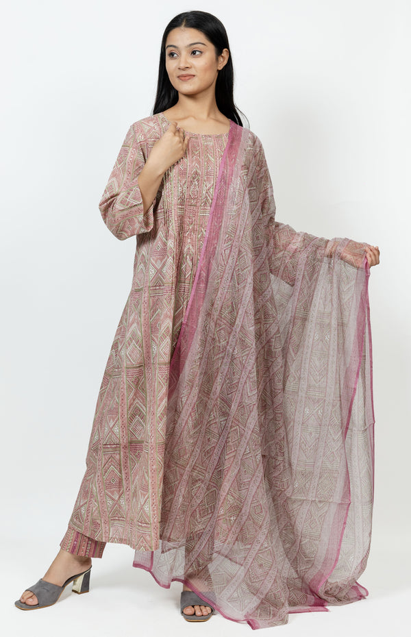 Cotton Kota Doria Hand Block Printed Dupatta - Pink