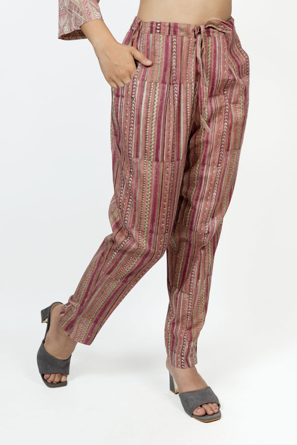 Cotton Hand Block Printed Pant - Pink