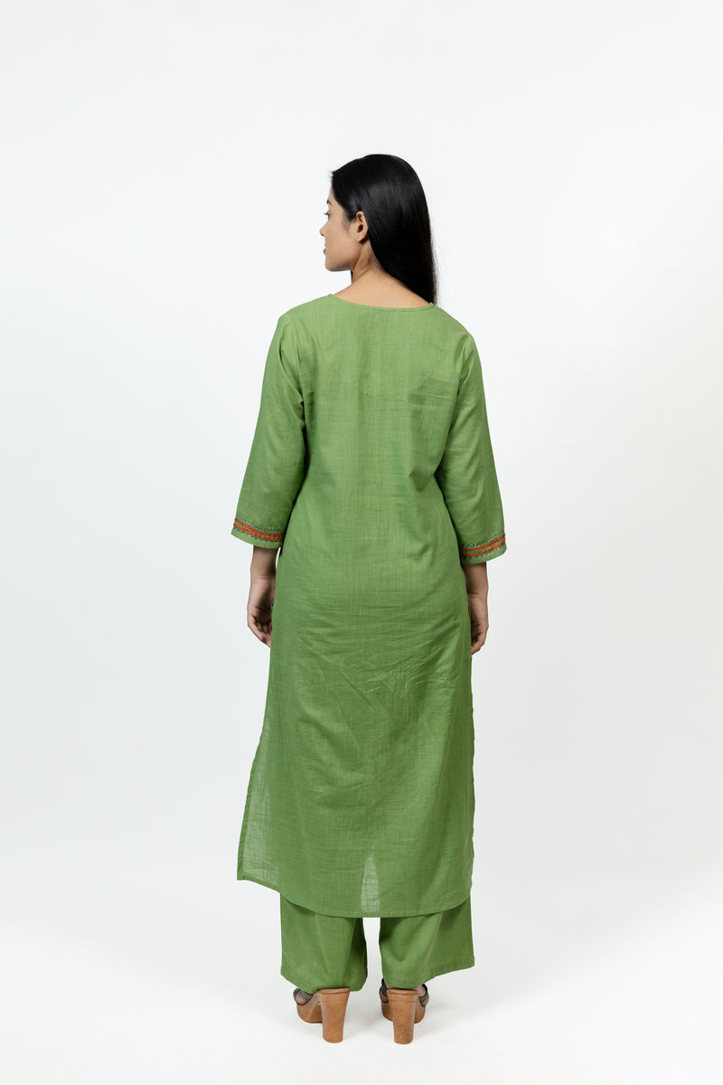 Cotton Hand Embroidery Kurta - Green