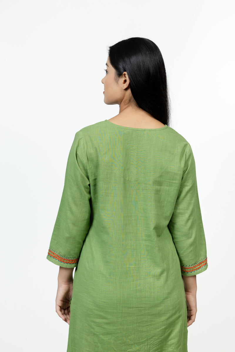 Cotton Hand Embroidery Kurta - Green