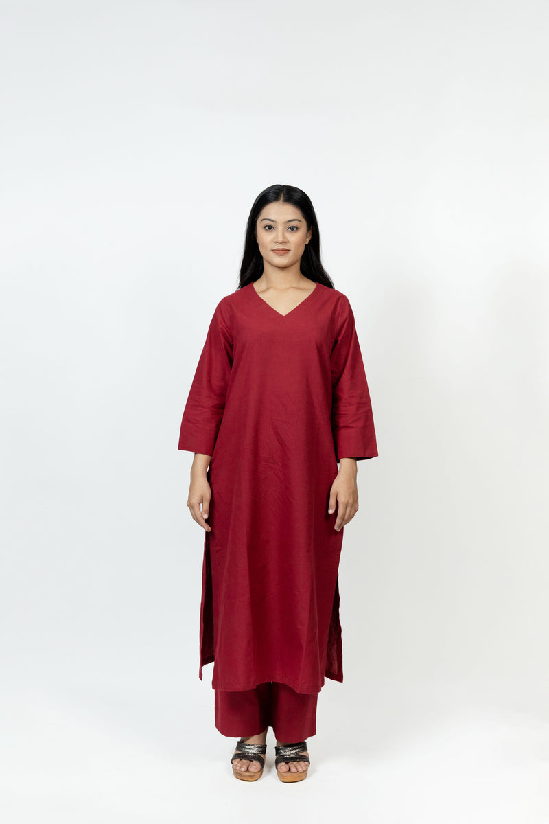 Cotton Kurta - Maroon