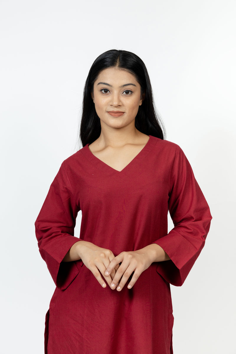 Cotton Kurta - Maroon