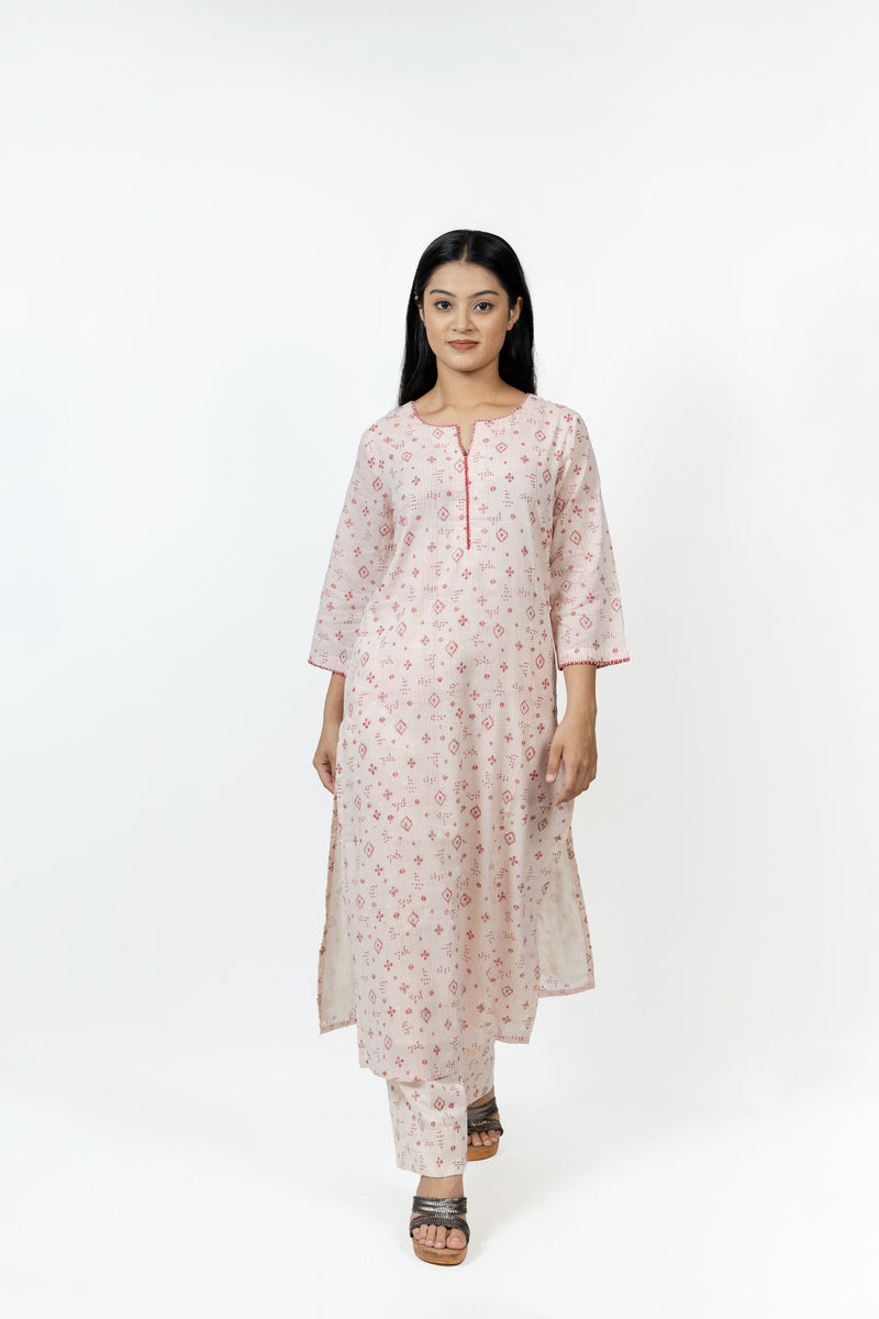 Cotton Hand Block Printed Kurta - Offwhite