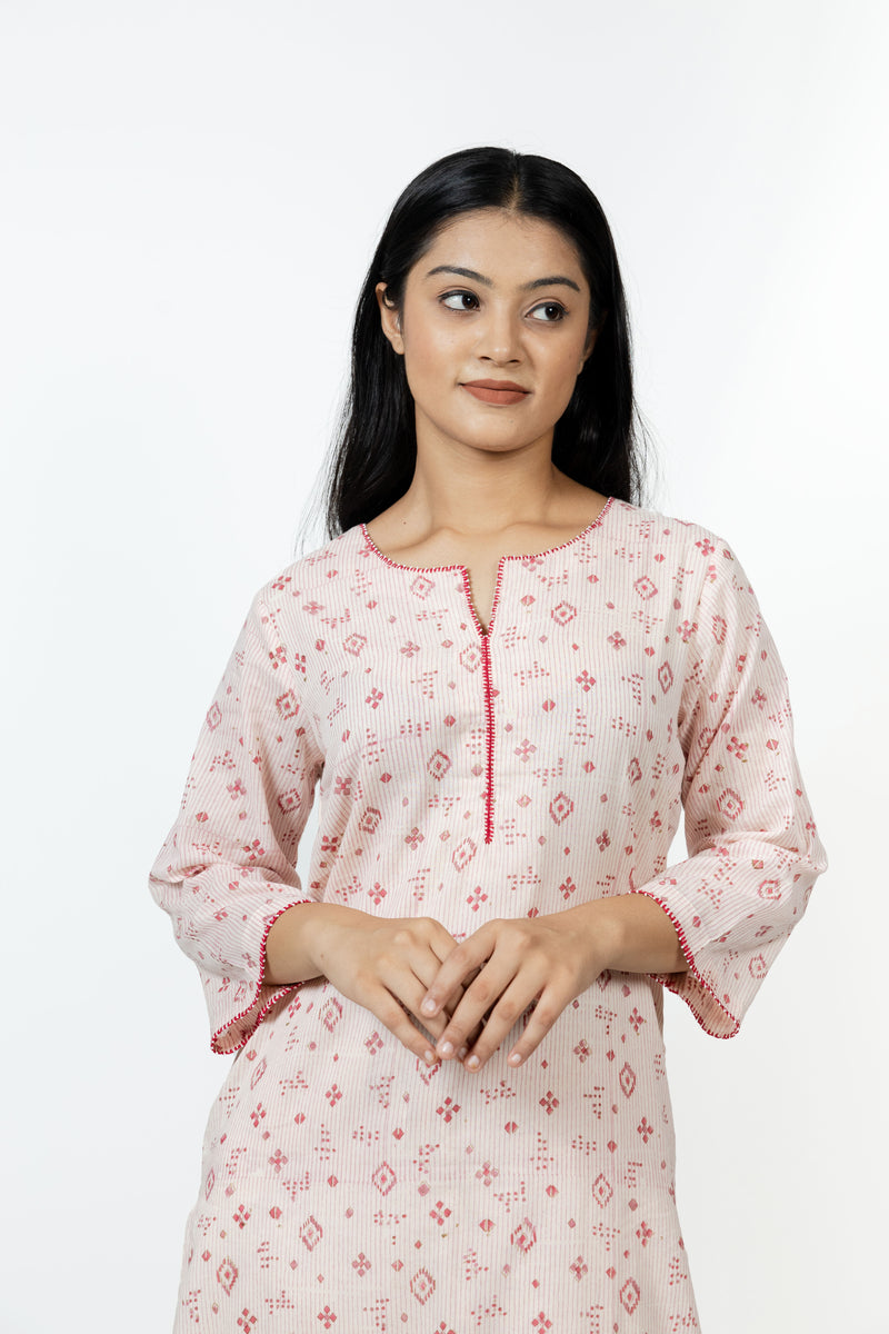 Cotton Hand Block Printed Kurta - Offwhite