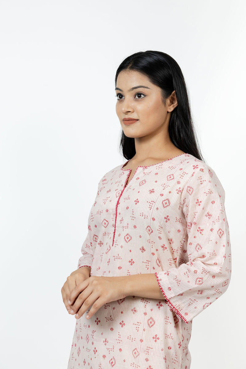 Cotton Hand Block Printed Kurta - Offwhite