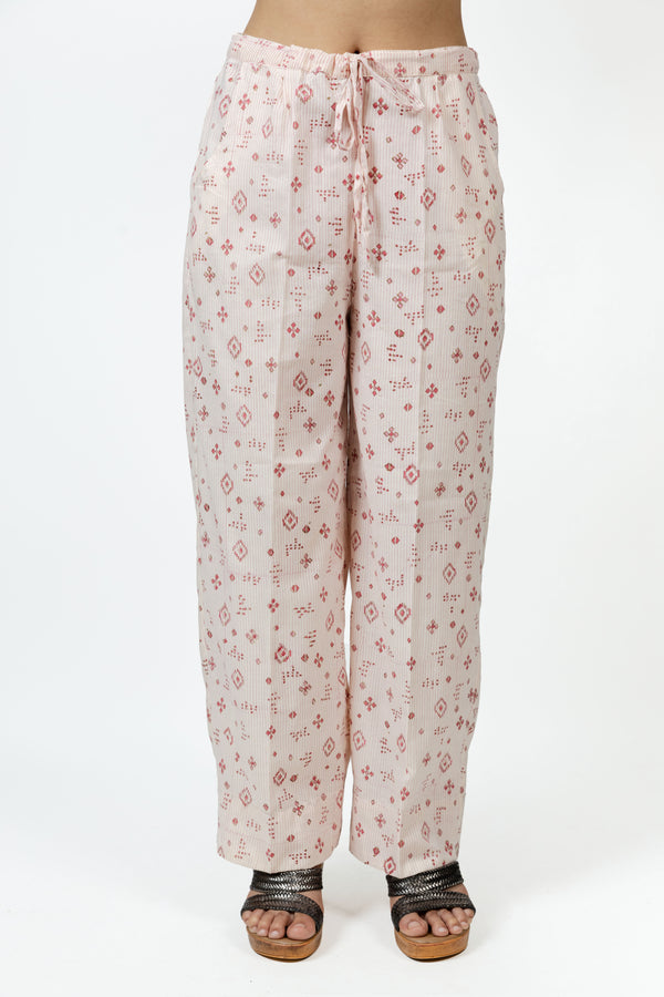 Cotton Hand Block Printed Pant - Offwhite