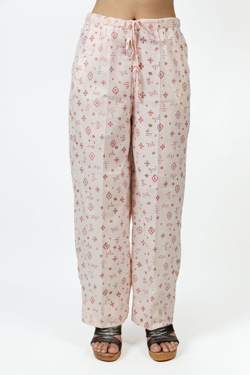 Cotton Hand Block Printed Pant - Offwhite