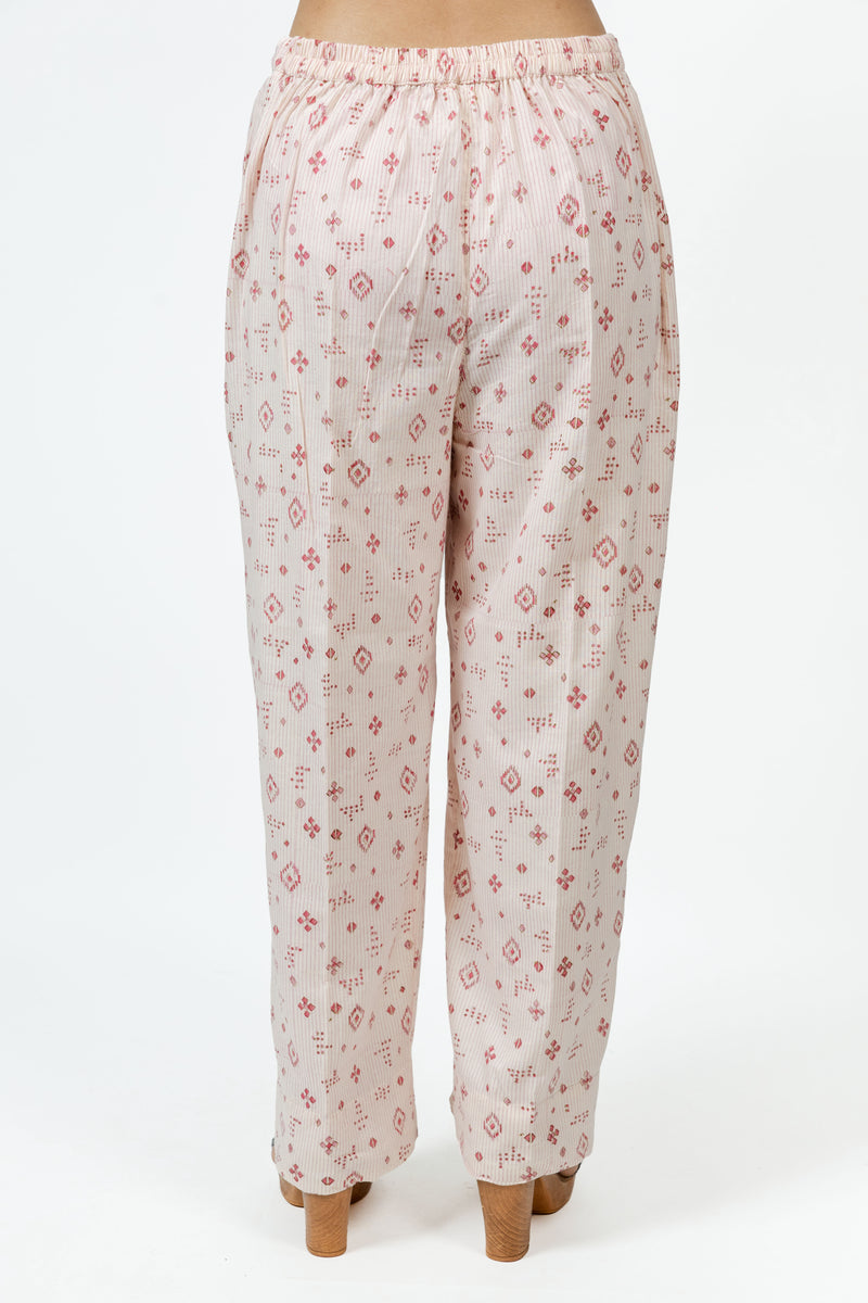 Cotton Hand Block Printed Pant - Offwhite