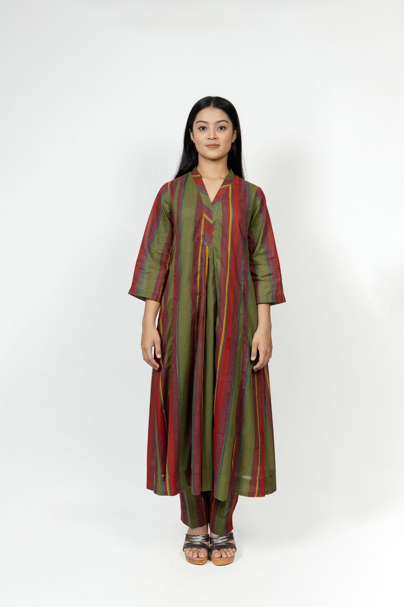 Cotton Hand Block Printed Kurta - Maroon