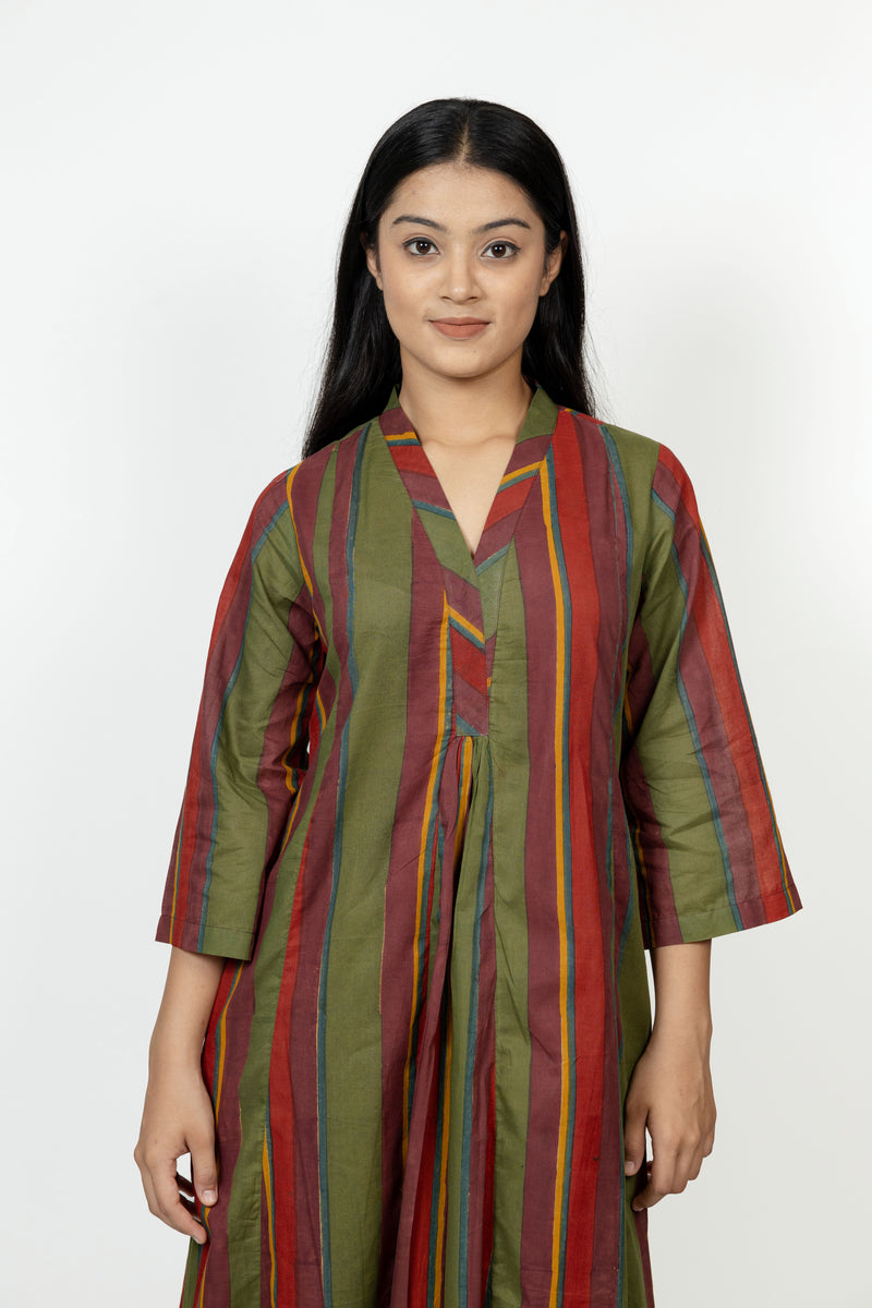 Cotton Hand Block Printed Kurta - Maroon