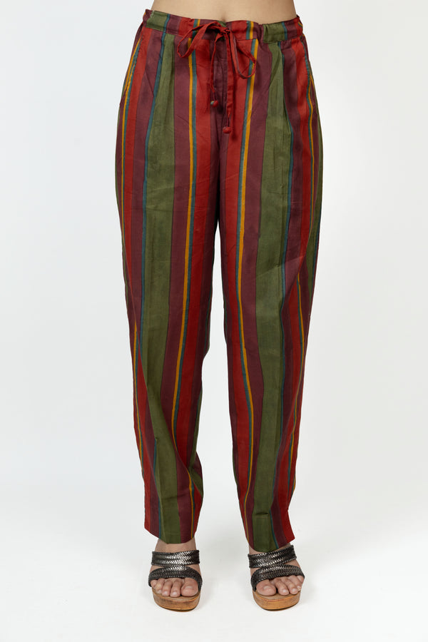 Cotton Hand Block Printed Pant - Maroon