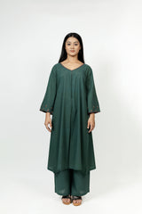 Cotton Hand Embroidery Kurta - Dark Green