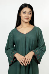 Cotton Hand Embroidery Kurta - Dark Green