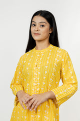 Cotton Hand Block Printed Kurta - Yellow