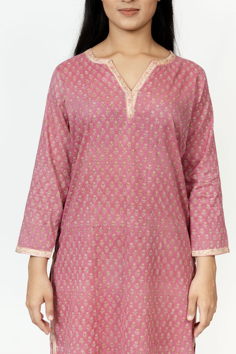 Cotton Hand Block Printed Kurta - Pink