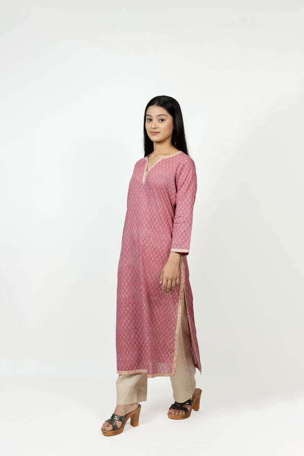 Cotton Hand Block Printed Kurta - Pink