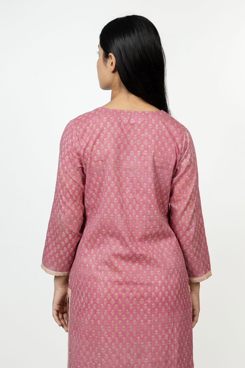 Cotton Hand Block Printed Kurta - Pink