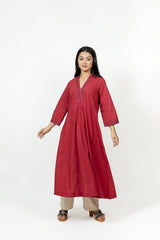 Cotton Hand Embroidery Kurta - Maroon