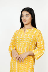 Cotton Hand Block Printed Kurta - Yellow