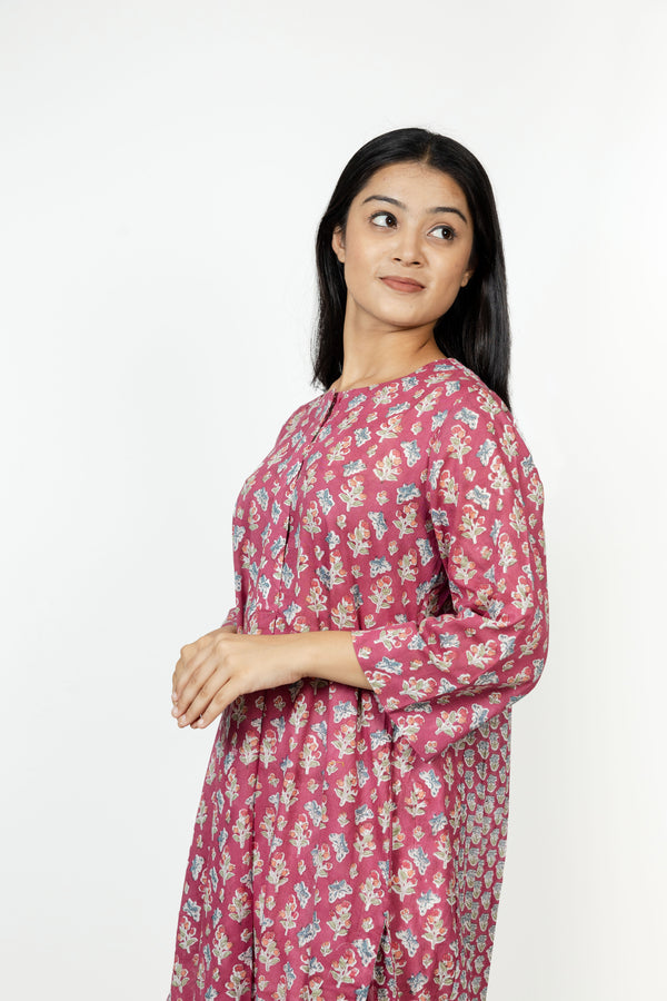 Cotton Hand Block Printed Kurta - Pink