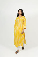 Cotton Hand Block Printed Kurta - Yellow