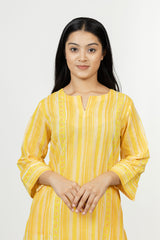 Cotton Hand Block Printed Kurta - Yellow