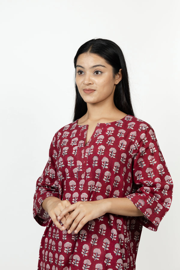 Cotton Hand Block Printed Kurta - Red