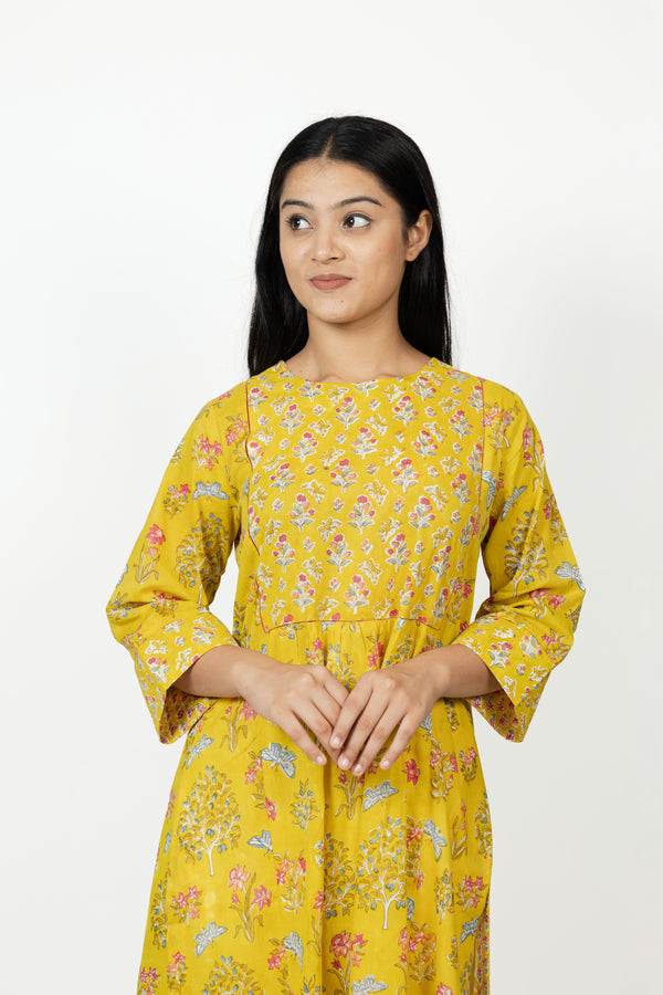 Cotton Hand Block Printed Kurta - Yellow