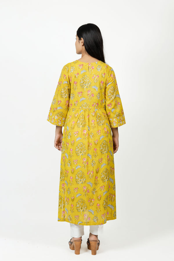 Cotton Hand Block Printed Kurta - Yellow