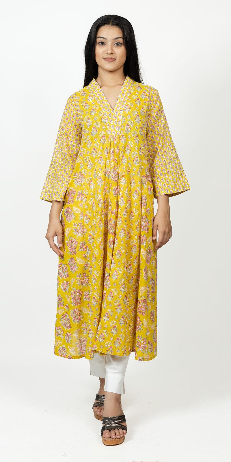 Cotton Hand Block Printed Kurta - Yellow