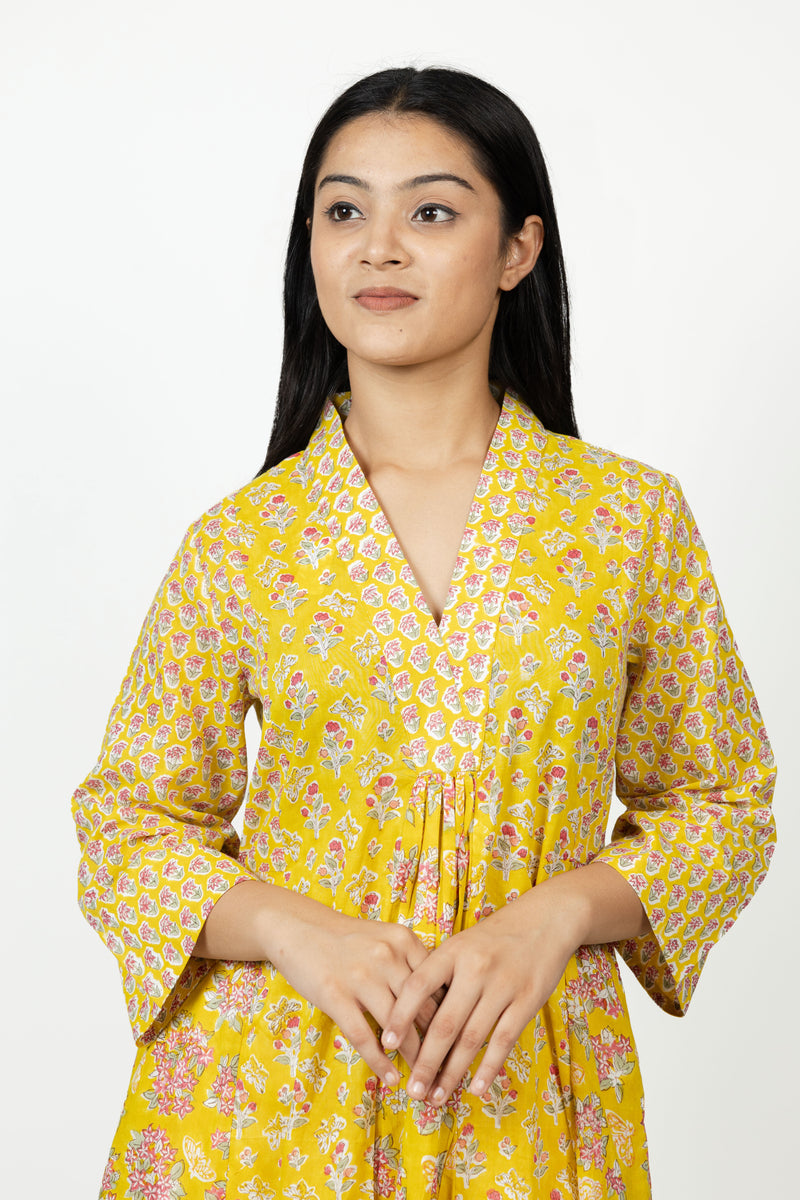 Cotton Hand Block Printed Kurta - Yellow