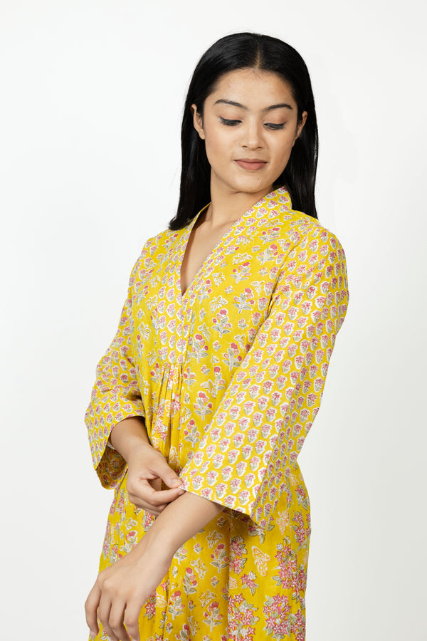 Cotton Hand Block Printed Kurta - Yellow