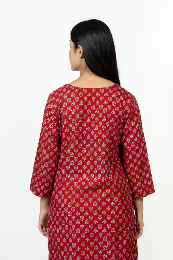 Cotton Hand Block Printed Kurta - Red