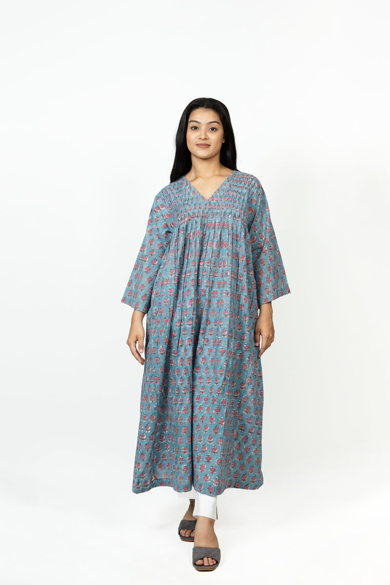 Cotton Hand Block Printed Kurta - Blue