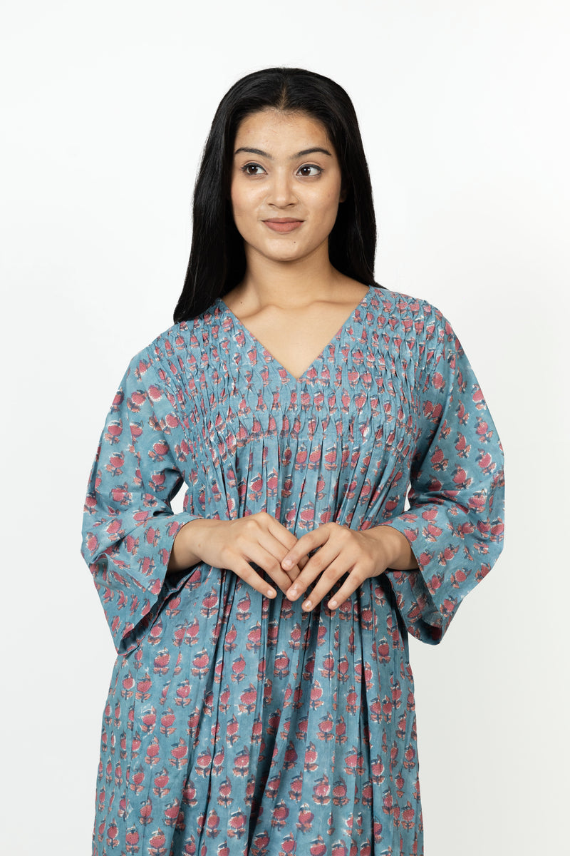 Cotton Hand Block Printed Kurta - Blue