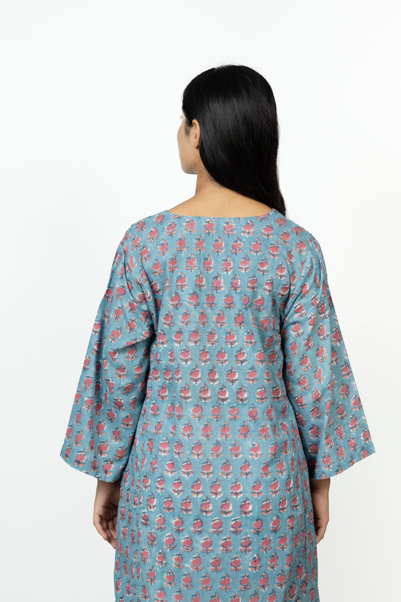 Cotton Hand Block Printed Kurta - Blue