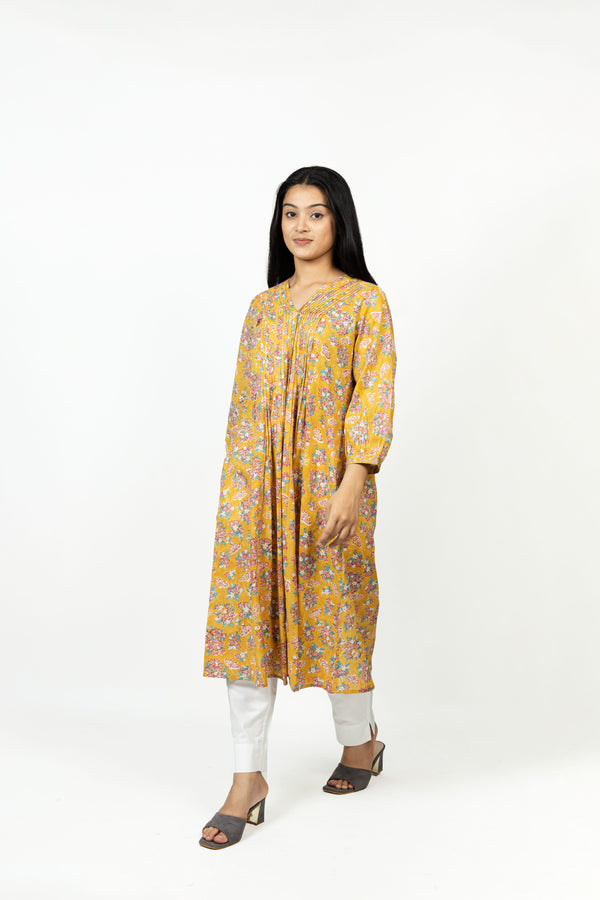 Cotton Hand Block Printed Kurta - Yellow