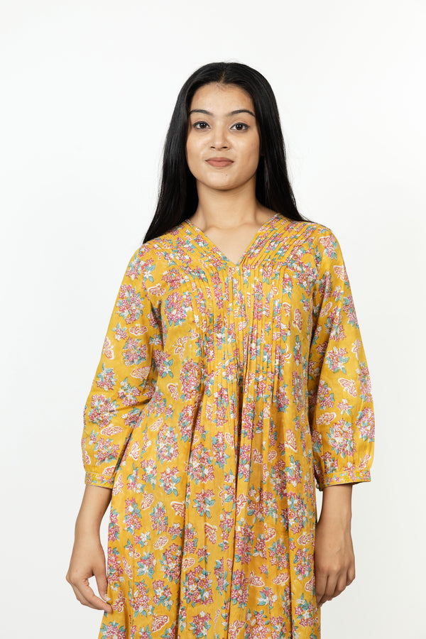 Cotton Hand Block Printed Kurta - Yellow