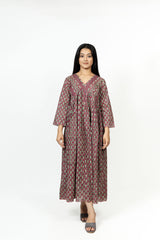 Cotton Hand Block Printed Dress - Red