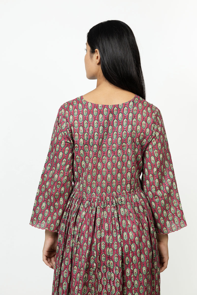 Cotton Hand Block Printed Dress - Red